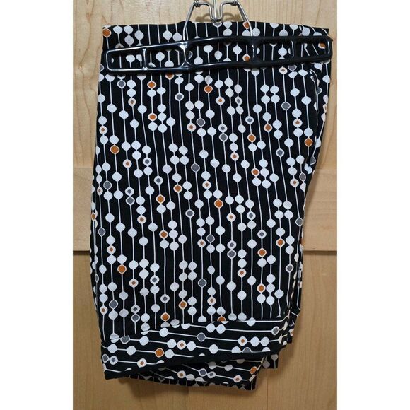 Worthington Womens Abstract Patterned Pants Size 16 Black White & Orange - Picture 1 of 5